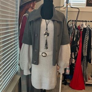 3 piece Grey New Sweater Dress, Cardigan & Necklace bundle